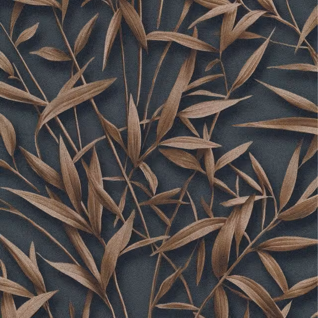 Erismann Golden Balance 3D Leaves Botanical Floral Vinyl Wallpaper in Black and Gold