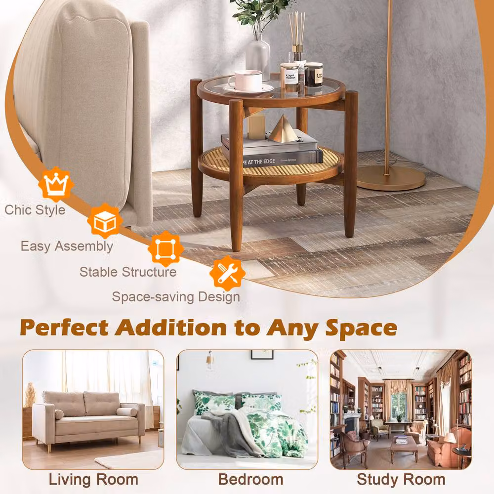 Costway 2-Tier Round Side Table with Storage Shelf in Brown – 4