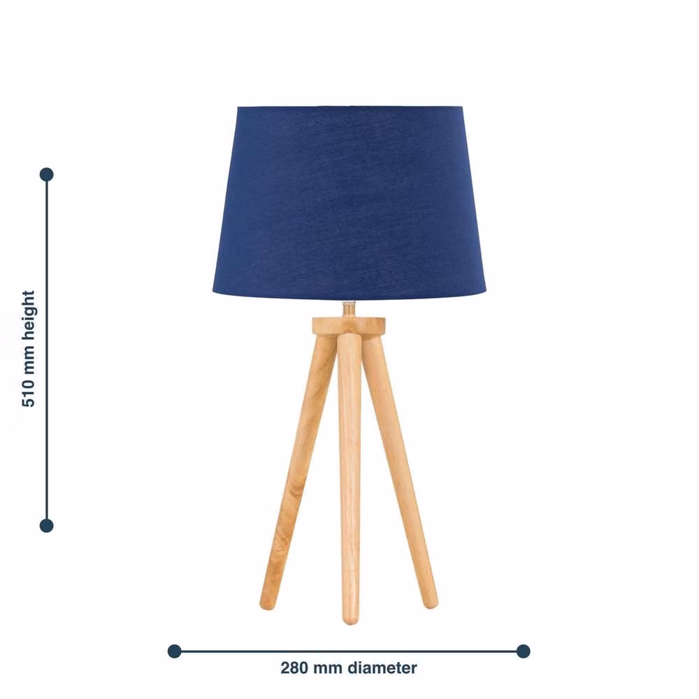 First Choice Lighting Voyage Table Lamp with Navy Blue Fabric Shade in Light Oak and Brown – 3
