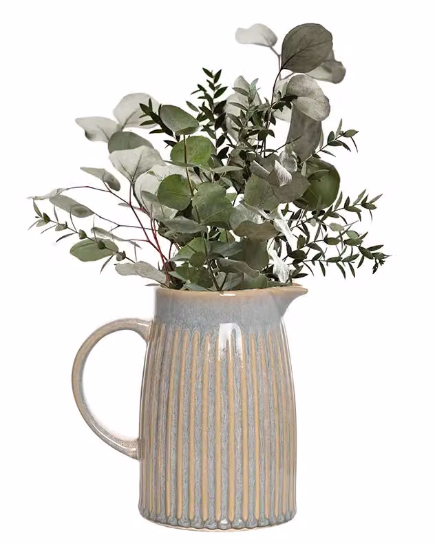 Dibor Large Rustic Ceramic Flower Pot and Pitcher Jug Vase in Blue Striped Design – 2