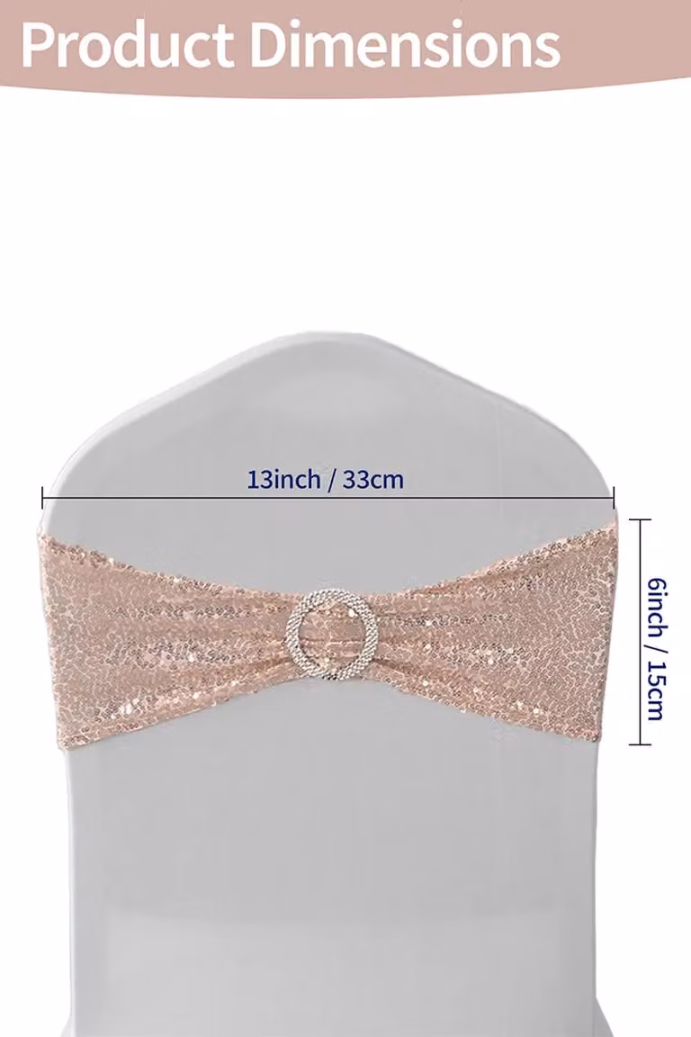 10-Piece Neel Blue Sequin Chair Band Set with Slider Buckle and Rose Gold Accents