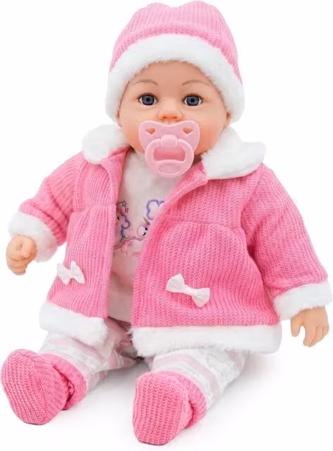 BiBi Doll Pink Soft Body Baby Girl Doll with Sounds and Dummy