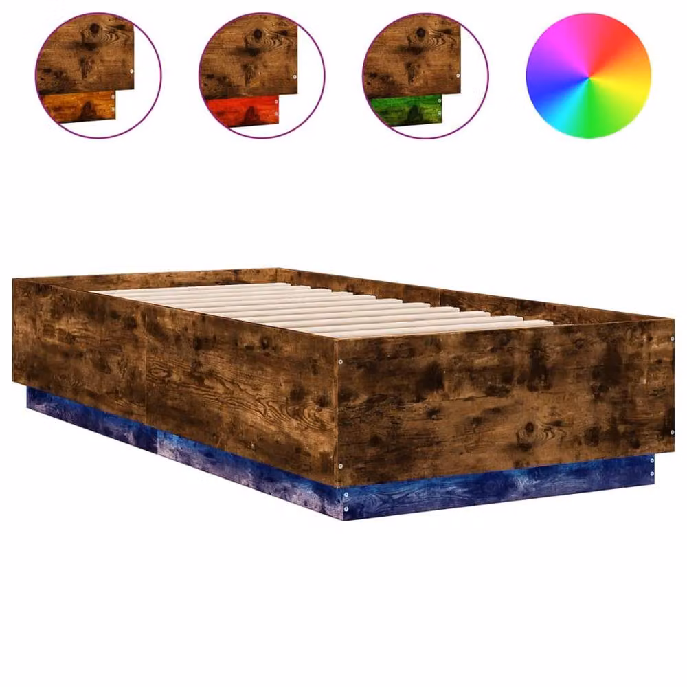 Berkfield Home Durable Bed Frame with LED Under-Bed Lighting in Smoked Oak Brown, W/D/H: 90 x 40 x 203 cm – 3