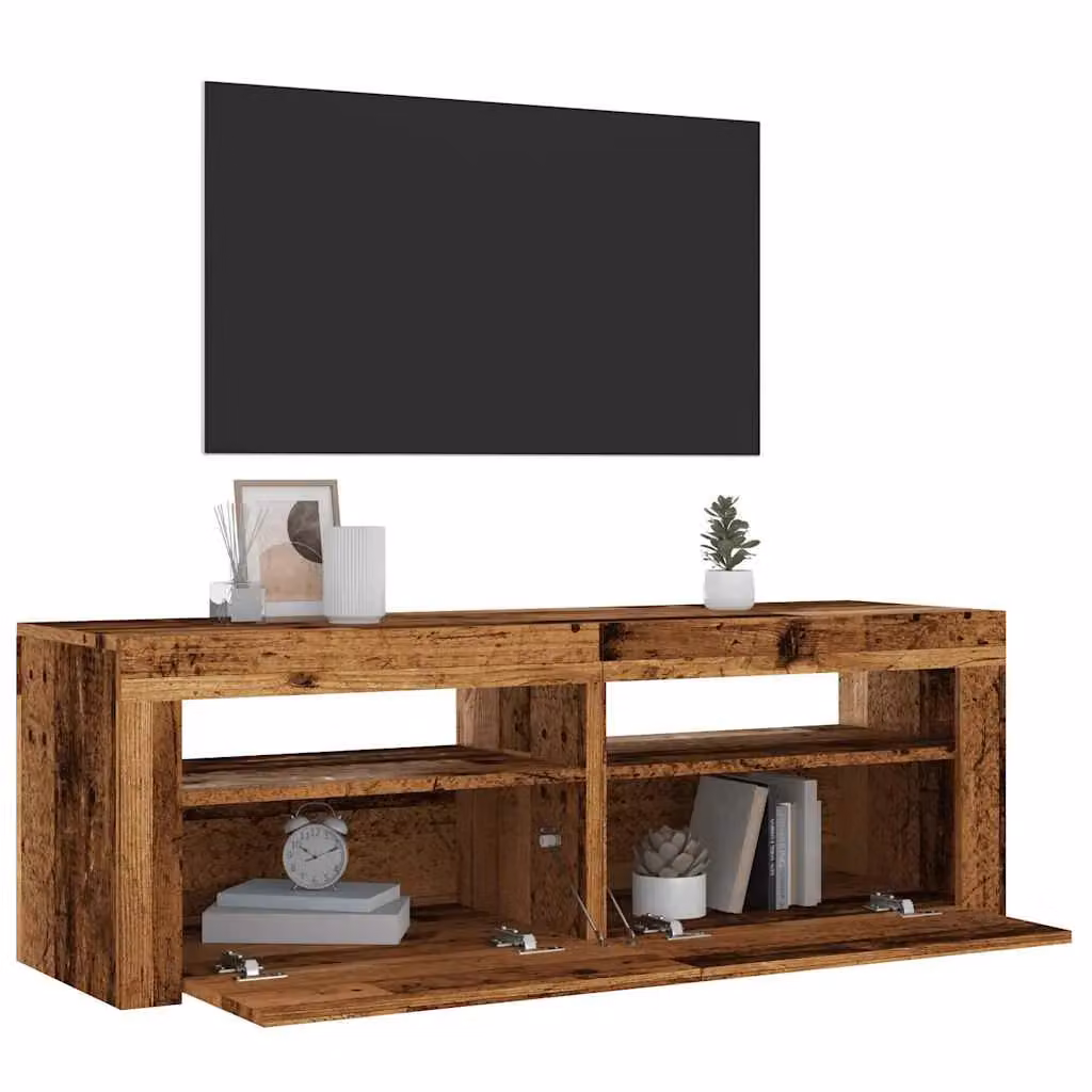 Berkfield Home Modern TV Cabinet with LED Lights in Old Wood Brown, W/D/H: 120 x 35 x 40 cm – 5