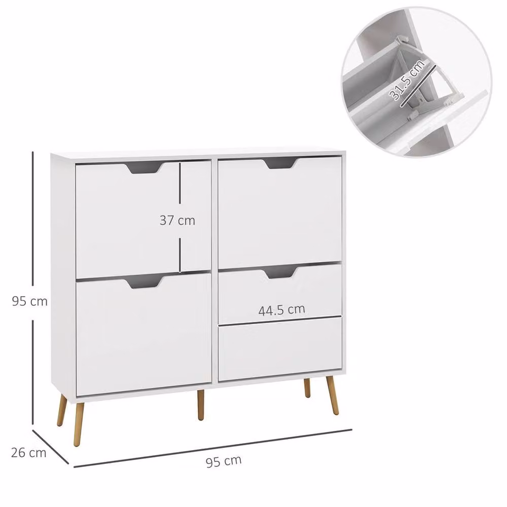 KORVIXA White Scandinavian Shoe Storage Cabinet with 4 Tilting Compartments, W: 100 cm, H: 95 cm – 2