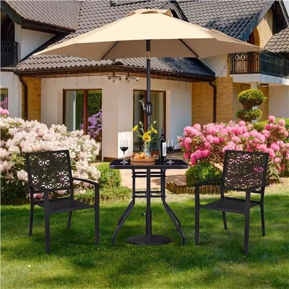 KORVIXA Black Matt Square Outdoor Bistro Table with Glass and Metal Top, W/D: 100 x 100 cm – 3