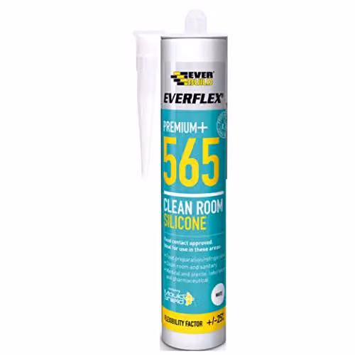 Everbuild Everflex 565 Premium+ Clean Room Mould and Bacteria Resistant Silicone Sealant, White, 295ml
