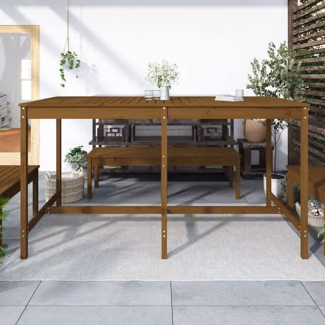 Berkfield Home Rustic Rectangular Garden Table in Brown Solid Pine, W/D/H: 203.5 x 90 x 110 cm