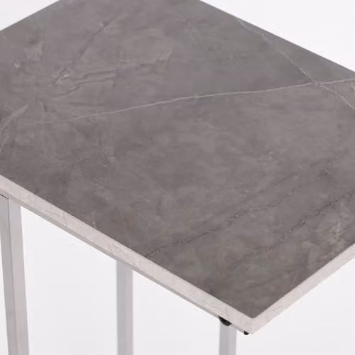 OHS Grey Marble Effect C-Shaped Side Table with Metal Frame – 3