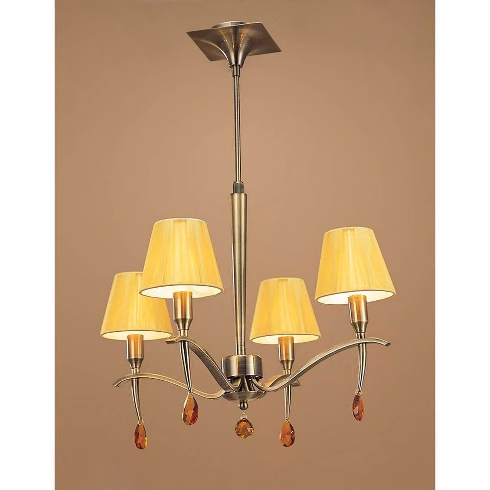 Netlighting Siena Round 4-Light Pendant with Amber and Cream Shades in Brass and Gold Crystal – 2
