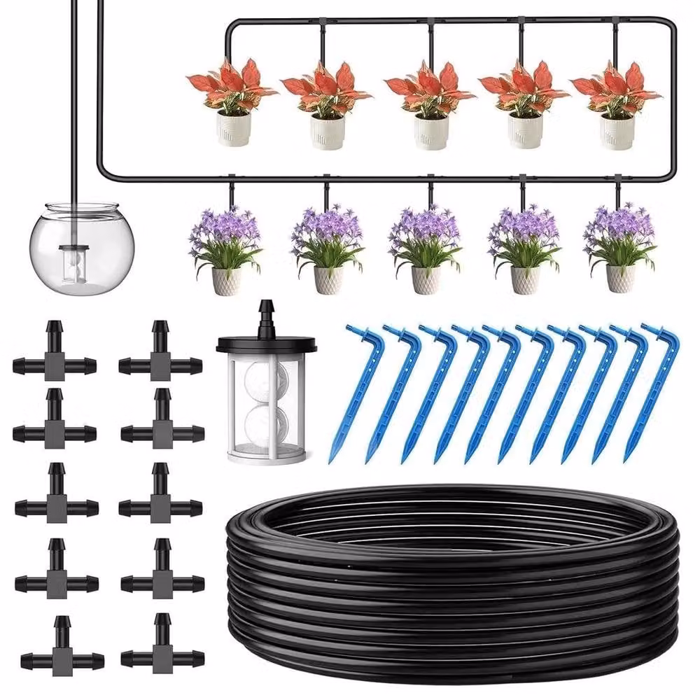 NESTLUNE Automatic Solar Drip Irrigation System Kit with Timer and Emitters, Black, W/D/H: 100 x 15 cm – 5