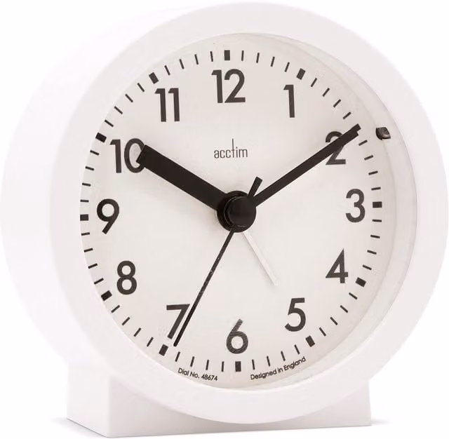 Acctim Gaby Small Analogue Contemporary Beside Alarm Clock in White