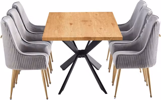 Life Interiors Soho Duke LUX Dining Set with Square Table and 6 Grey and Gold Chairs