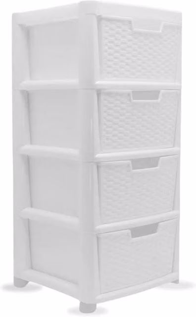 FORGEVIO Rattan Effect 4 Drawer Storage Tower Unit in White – 1
