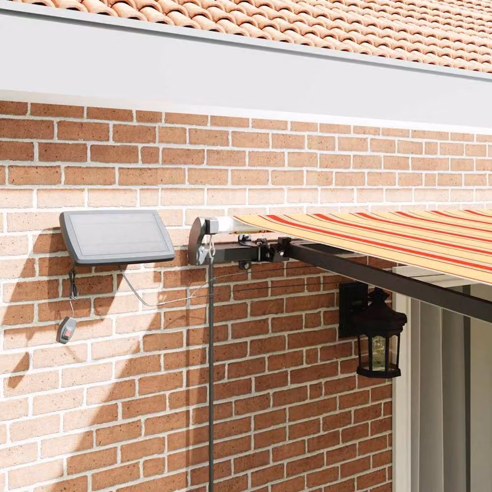Berkfield Home Manual Retractable Wall-Mounted Awning with LED Lighting, Yellow and Orange Striped, W: 450 cm, D: 300 cm – 4