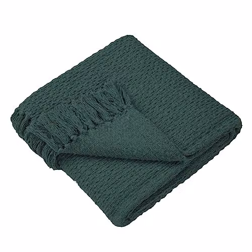 Drift Home Green Woven Cotton and Polyester Throw with Fringes, W/D/H: 200 x 200 x 1 cm
