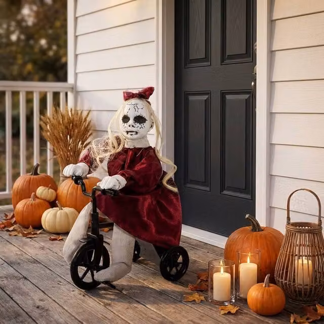 Garden Greatness Animated Halloween Doll on Tricycle, Multicolour