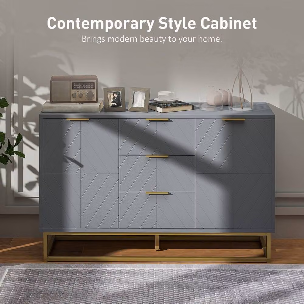 KORVIXA Grey and Gold Modern Sideboard Storage Cabinet, W: 100 cm, H: 76 cm – 2