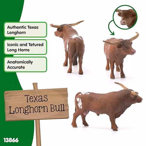 Schleich Farm World Texas Longhorn Bull Toy Figurine, Brown and Multicolour – 2