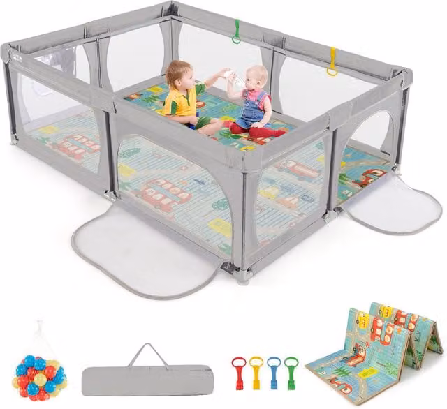 Costway Baby Activity Center Playpen with Mat, Grey