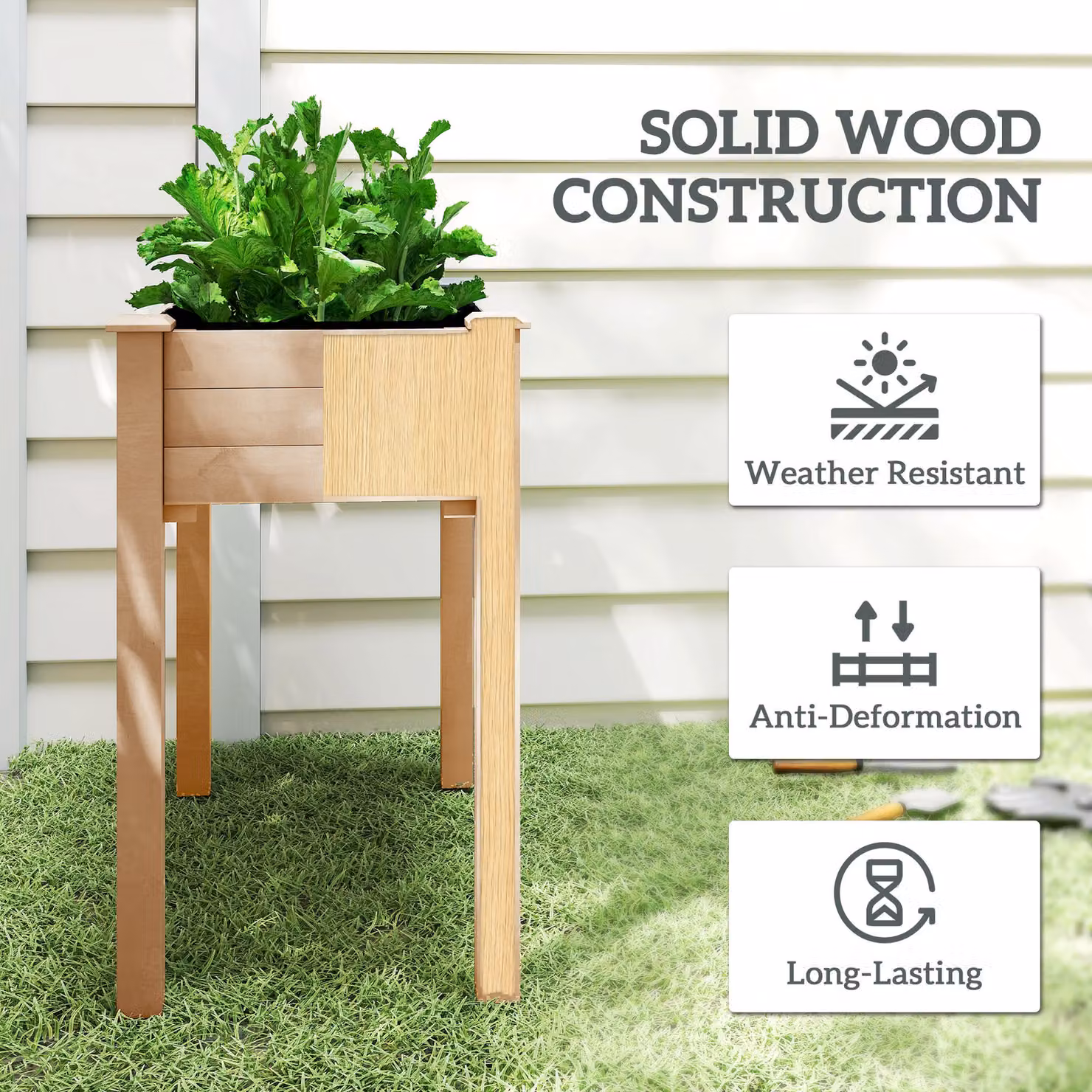 Outsunny Wooden Rectangular Raised Bed Planter in Brown for Vegetables and Herbs, W: 46 cm, D: 86 cm, H: 76 cm – 4