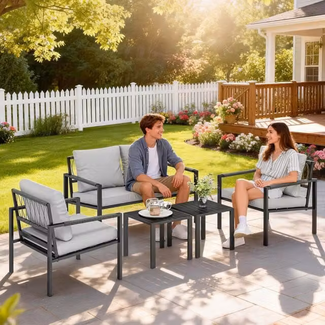 Outsunny Modern Garden Furniture Sofa Set with Cushions in Light Grey