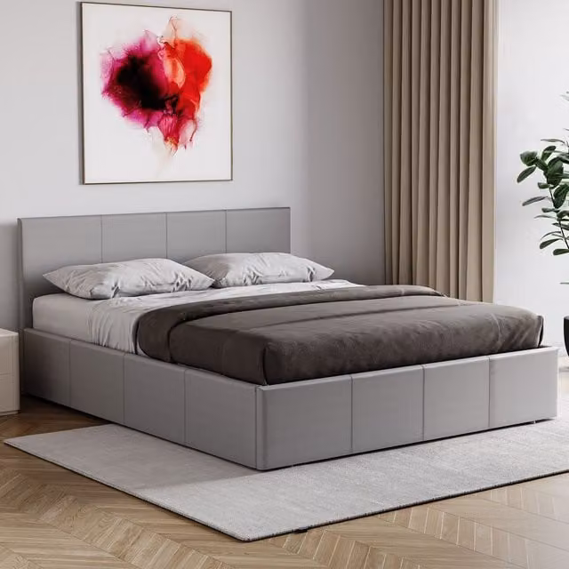 Vida Designs Lisbon King Size Ottoman Bed Frame in Grey Synthetic Leather W/D/H: 180 x 200 x 87 cm – 1