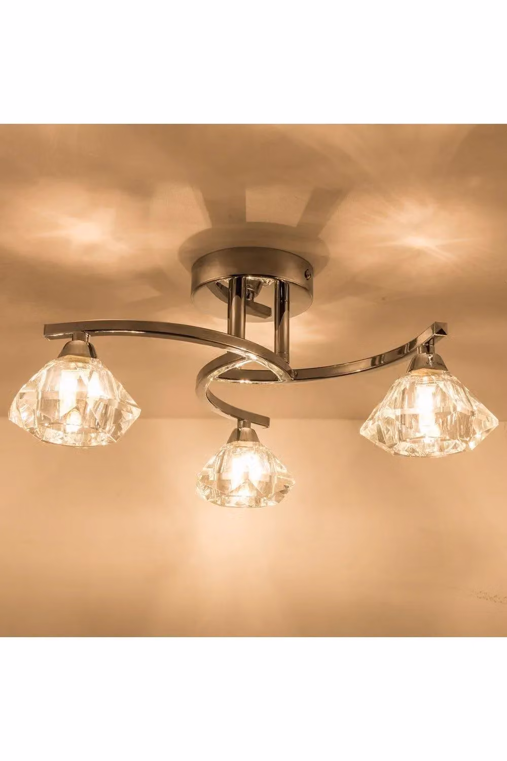 Harper Living Spiral Semi-Flush Ceiling Light with 3 Clear Glass Shades in Polished Chrome and Silver Finish – 3