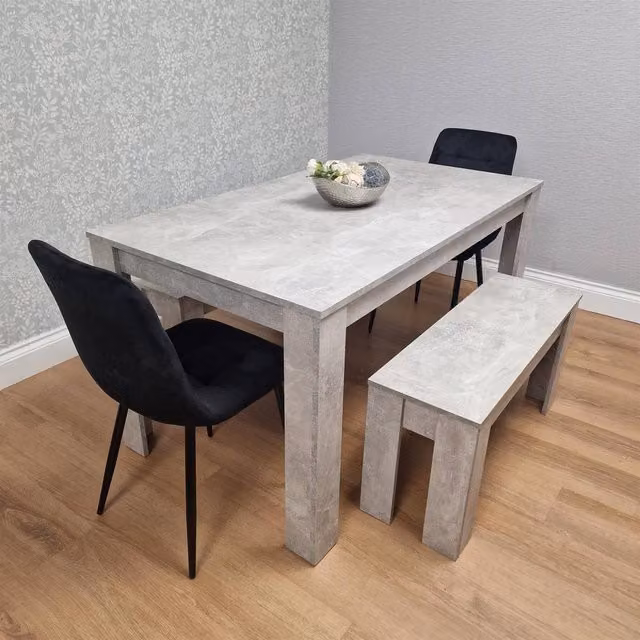 KOSY KOALA Modern Dining Room Furniture Set with Rectangular Dining Table, 2 Black Velvet Chairs and 2 Stone Grey Benches – 1