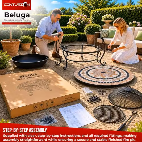 Centurion Supports Fireology BELUGA Opulent Garden and Patio Fire Pit Brazier, Coffee Table, Barbecue and Ice Bucket in Marble Finish – 5