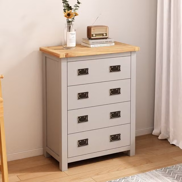 Cabinet Bits Argenta 4 Drawer Petite Chest of Drawers in Light Grey with Brass Drop Handles