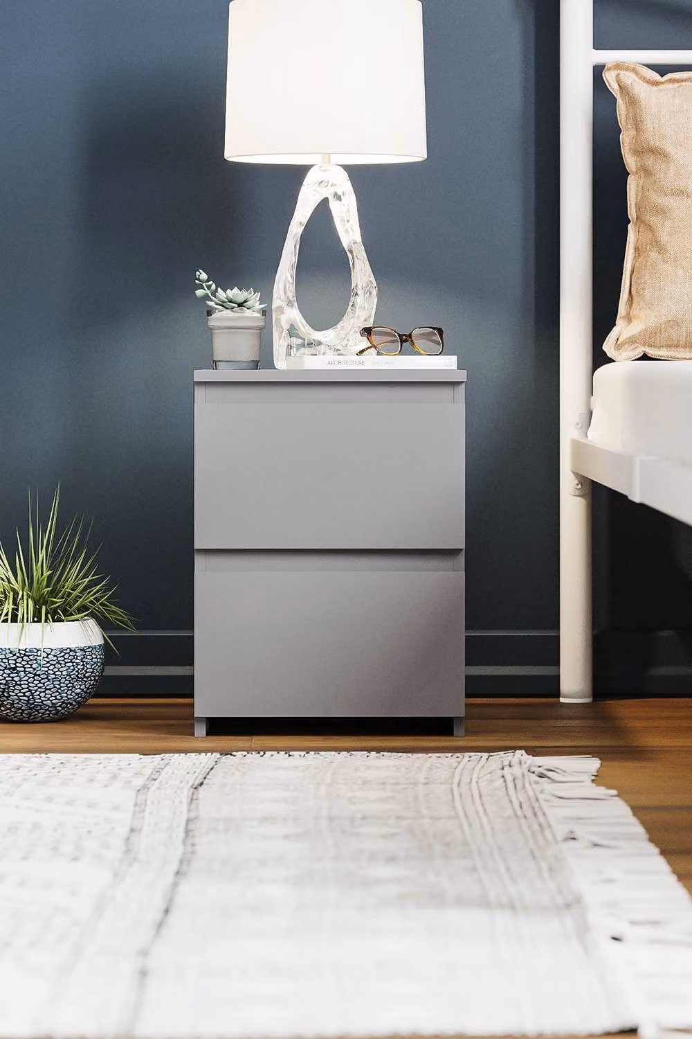 HD Designs Denver 2 Drawer Bedside Chest in Grey, W/D/H: 40.0 x 29.5 x 29.5 cm – 3