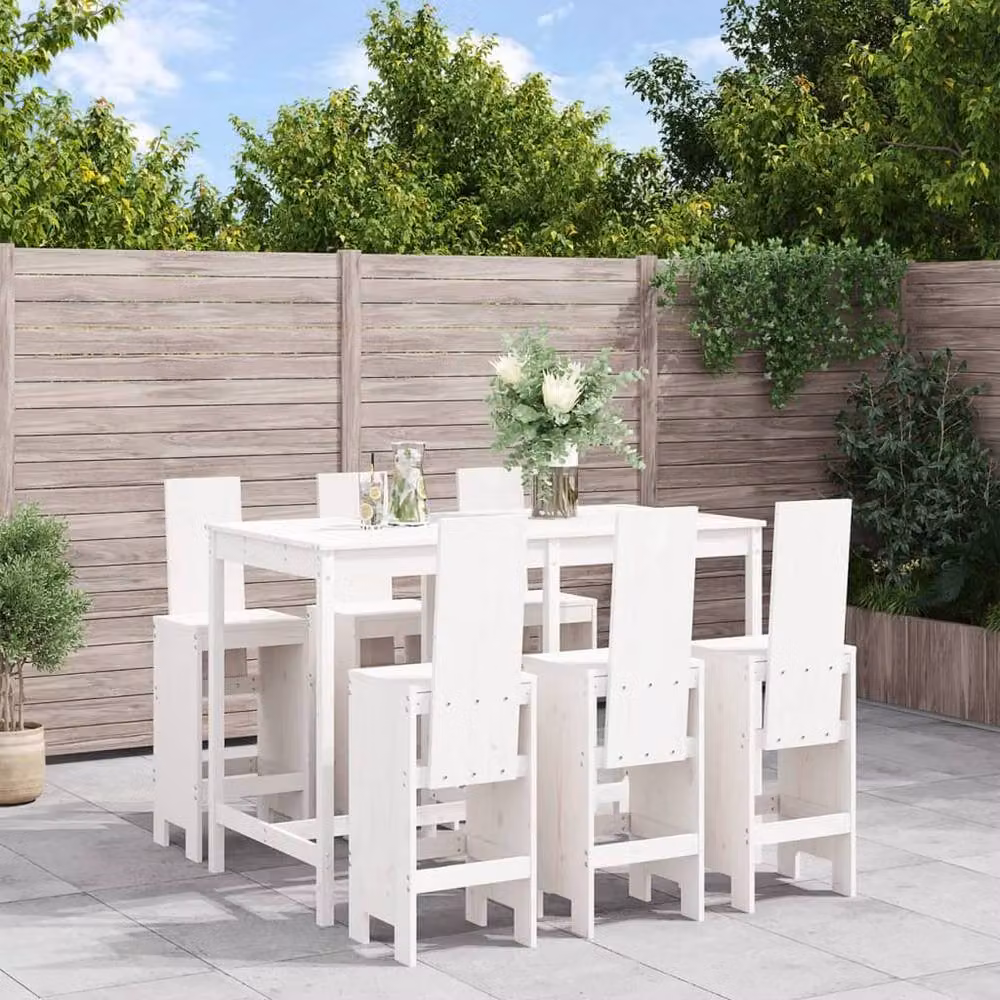 Berkfield Home 7 Piece White Solid Pine Wood Garden Bar Set – 2
