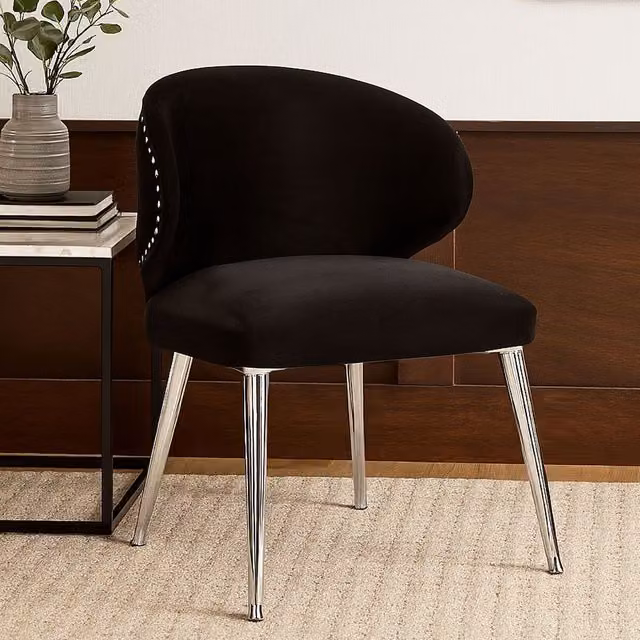 Orsina Black Velvet Upholstered Dining Chair with Silver Metal Frame – 2