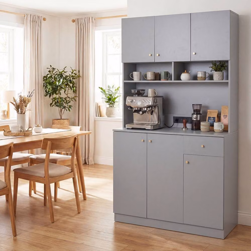 Costway Grey Modern Tall Kitchen Cupboard Buffet Pantry Storage Cabinet with USB Ports – 5
