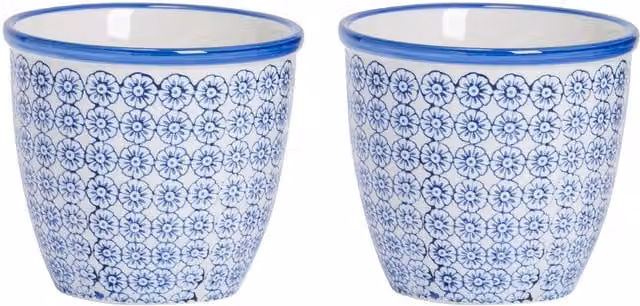 Nicola Spring Abstract Ceramic Tabletop Plant Pots, Pack of 2, Turquoise, Red and Blue, Diameter: 13.8 cm, Height: 12.5 cm