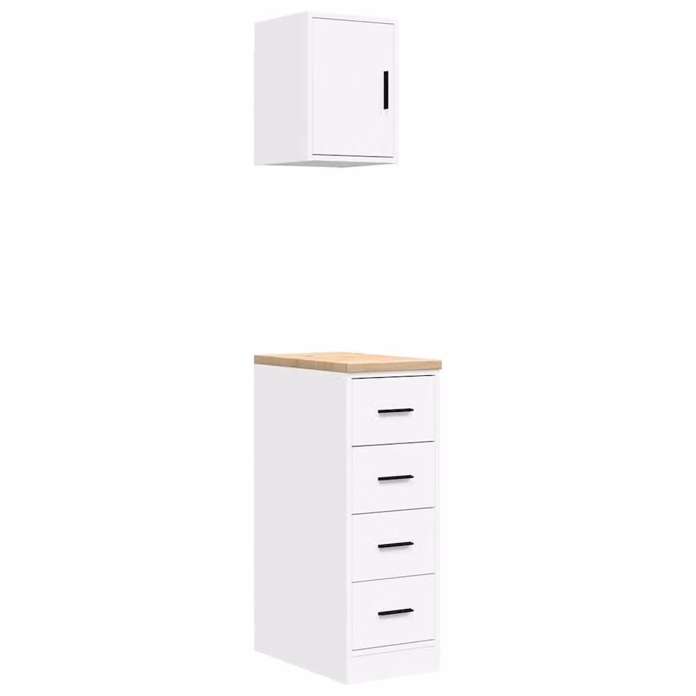 Berkfield Home Wall Mounted Garage Cabinets, 2 Piece Set in White Engineered Wood