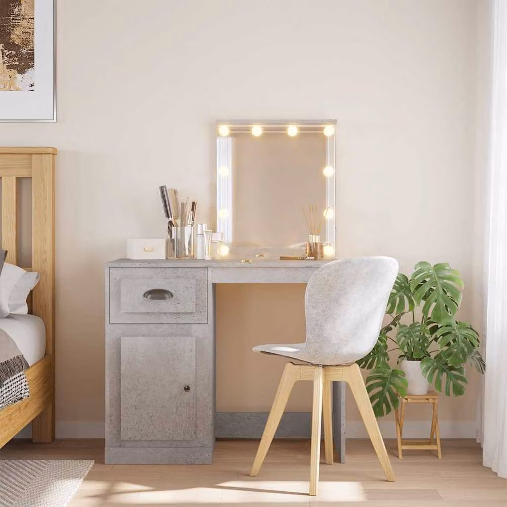 Berkfield Home Modern Dressing Table with Hollywood LED Lights in Grey, W/D/H: 90 x 42 x 132.5 cm – 2
