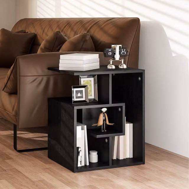 HOMCOM 3 Tier Side End Table with Open Shelf Storage in Black