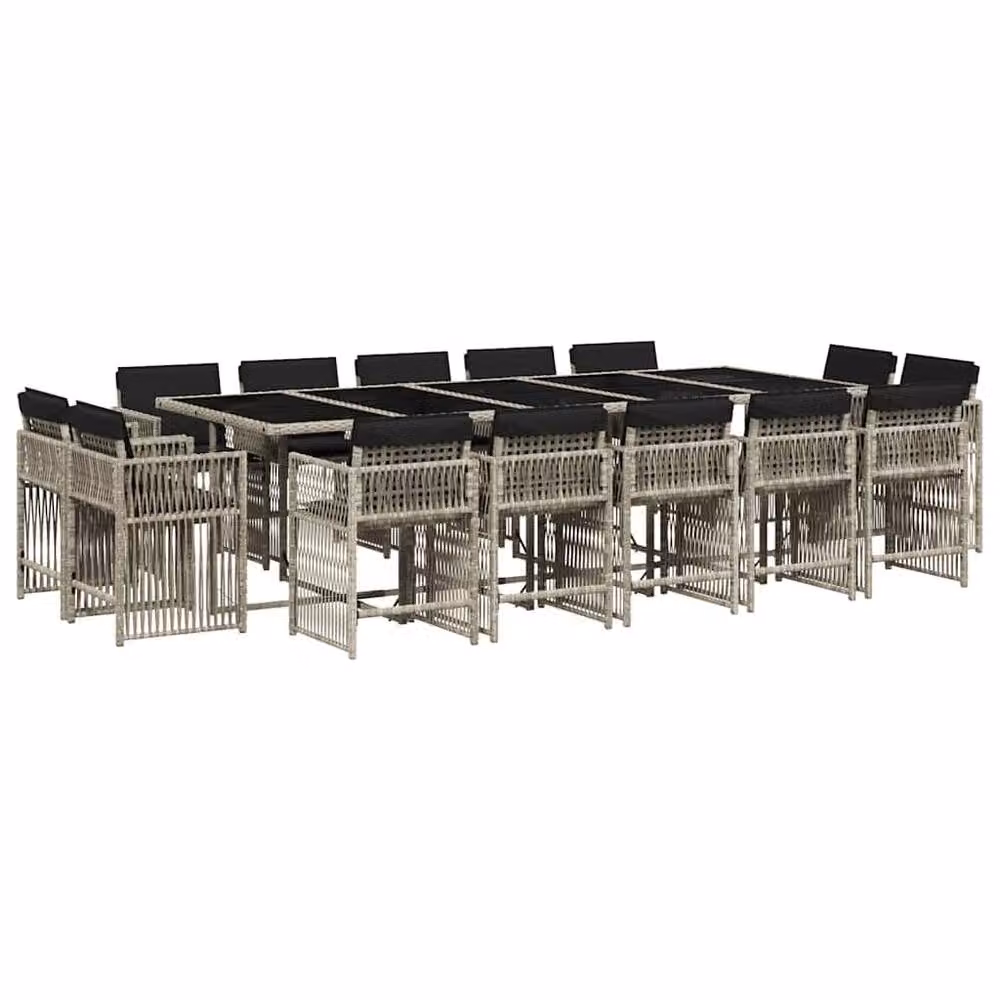Berkfield Home 17 Piece Modern Poly Rattan Garden Dining Set with Grey Cushions and Glass Tabletop – 2