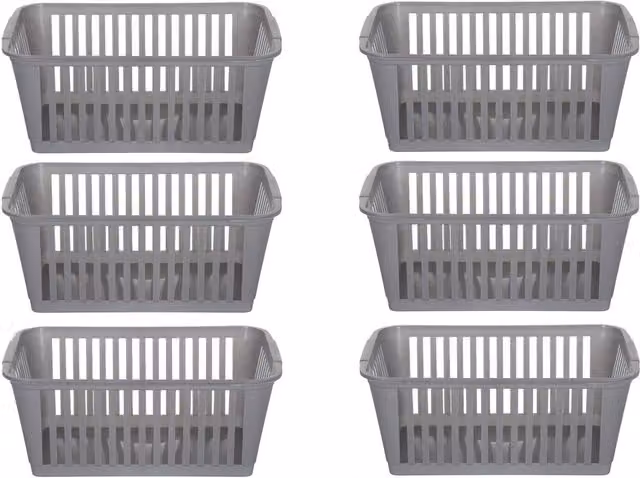 Whitefurze Silver and Grey Slatted Plastic Handy Storage Basket, 25 cm