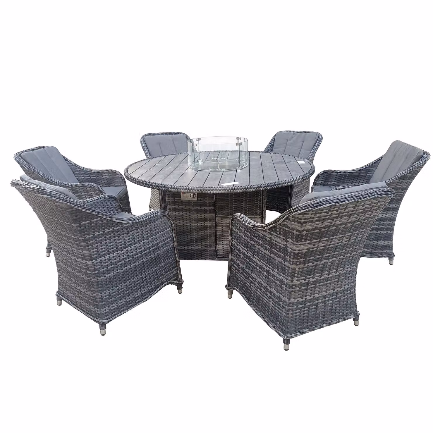 FURNITURE ONE 7 Piece Grey Rattan Dining Set with 150 cm Gas Fire Pit Table – 2