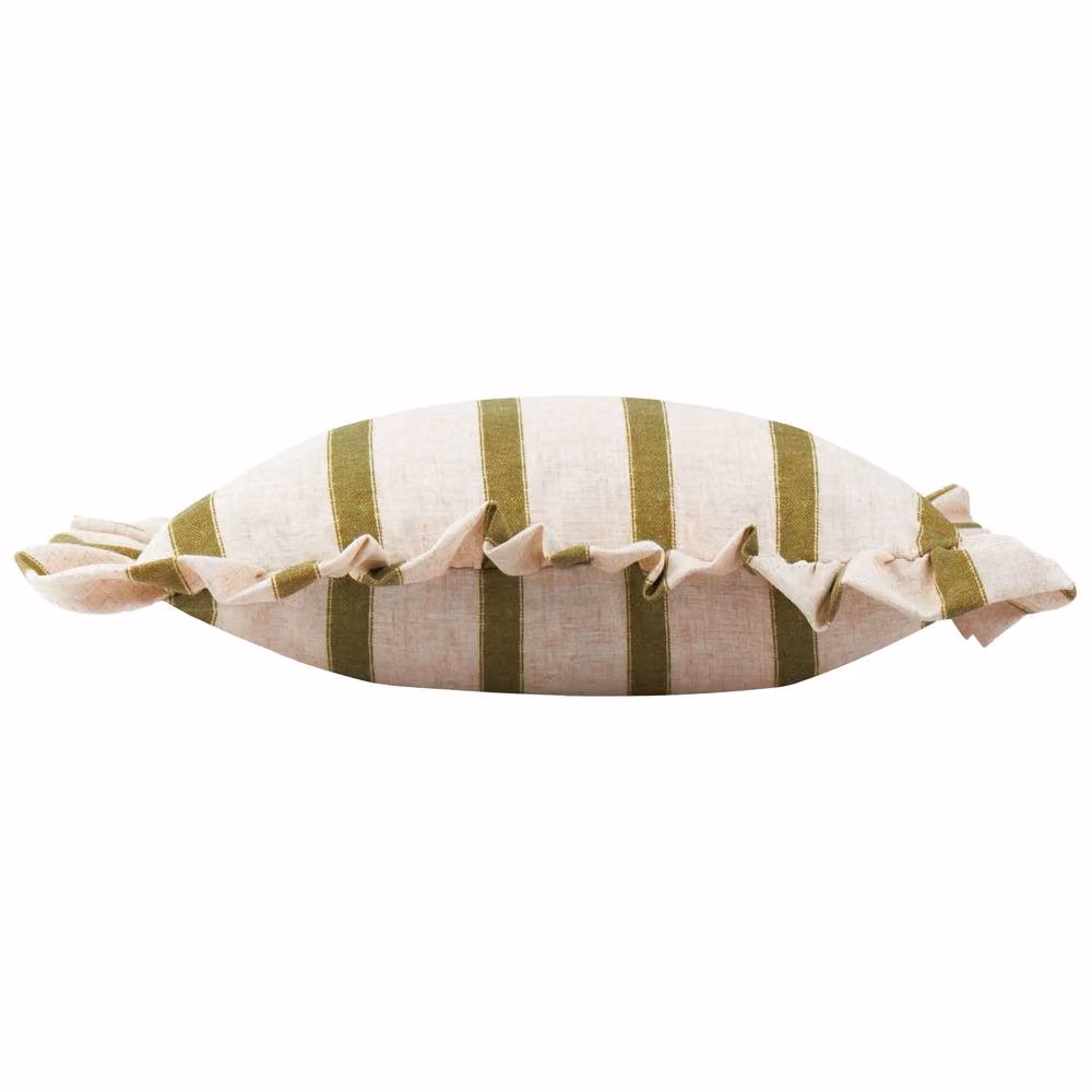 Wylder Connie Square Striped Ruffle Linen Cushion in Green, W/D/H: 45 x 45 x 45 cm – 3