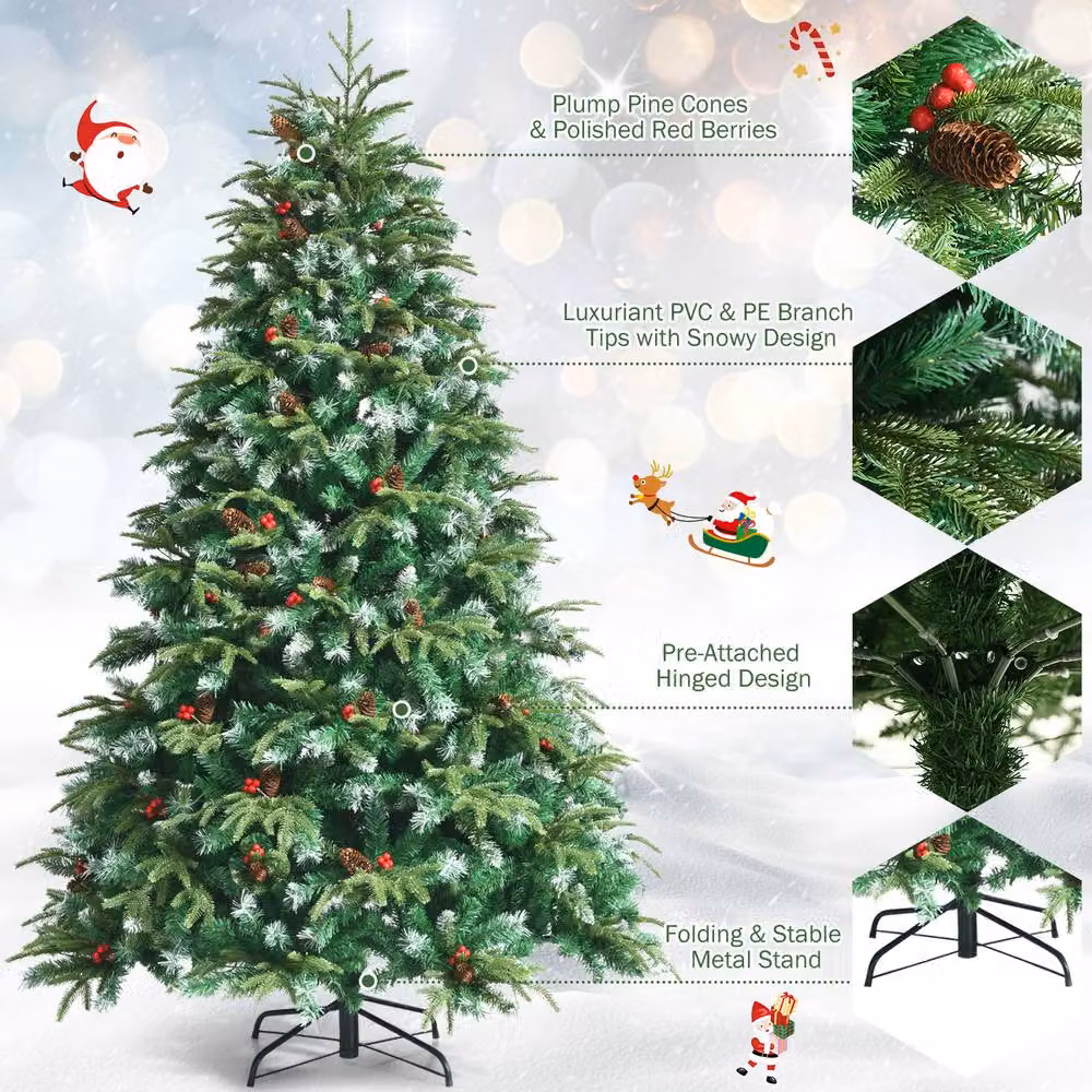 Costway 7ft Hinged Life-Like Green Christmas Tree with 450 LED Lights – 4