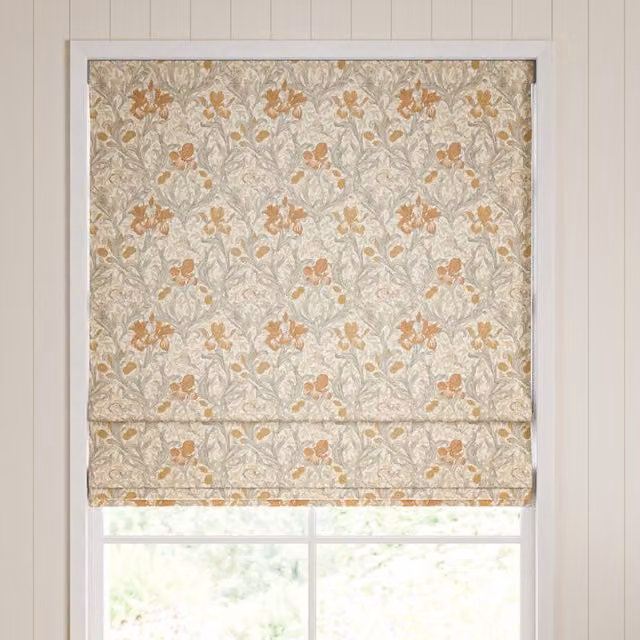 William Morris Iris Made To Measure Blackout Roman Blind in Honey Floral Pattern