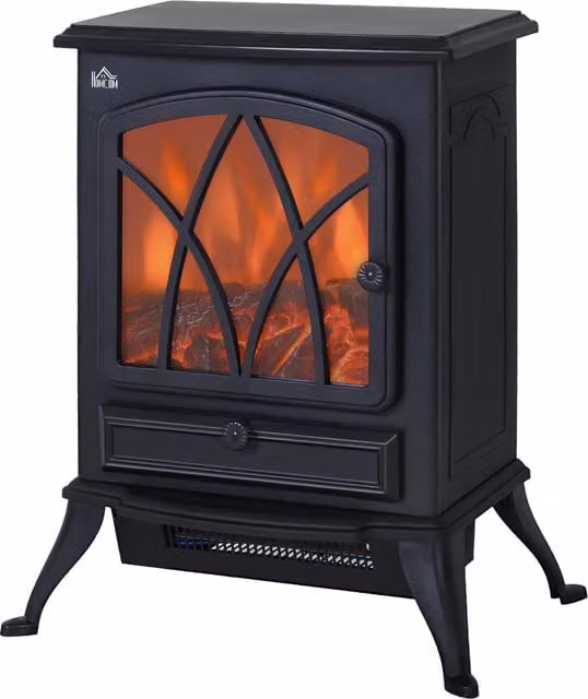 HOMCOM Free Standing Electric Fireplace Stove with Fan and Log Burning Flame Effect, 2000W, Black