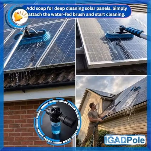 IGAD 20ft Telescopic Water-Fed Window and Solar Panel Cleaning Pole Kit in Blue with Brush, Soap Dispenser and Hose – 3