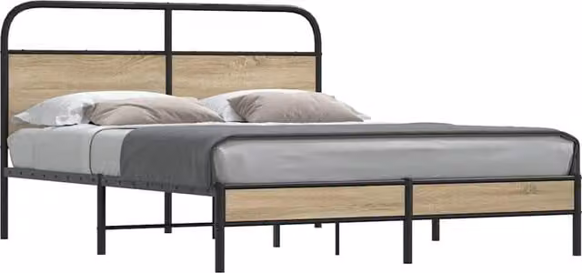 Berkfield Home Smoked Oak Bed Frame in Brown, W/D/H: 160 x 200 cm