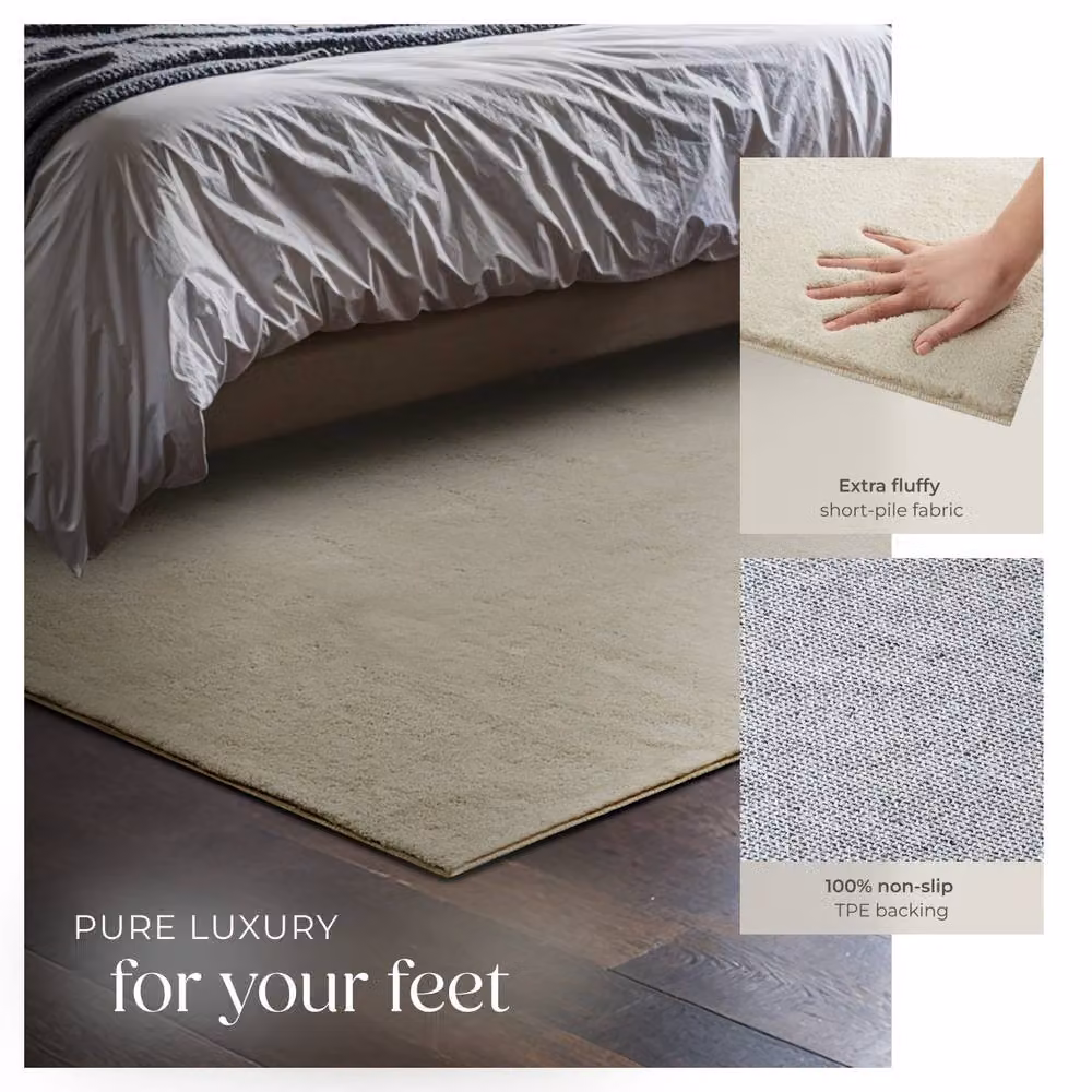 tectake Fluffy Rectangular Rug in Beige, Allergy-Friendly and Washable Polyester Carpet, W/D: 120 x 170 cm – 3