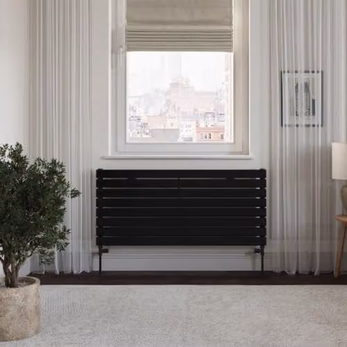 UK Radiators Typhoon Axis Black Horizontal Designer Radiator, W: 120 cm, H: 54.4 cm, D: 5.3 cm – 3